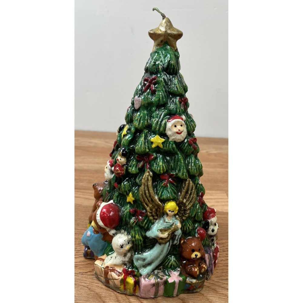 Vintage Decorative Candle Christmas Tree, Hand Painted Wax over Foam Large 11"